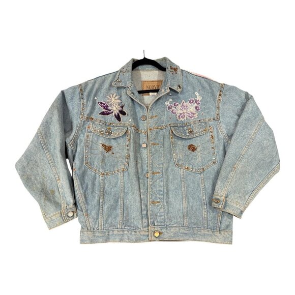 Vintage Bobby Heenan Denim Jacket Womens Small Light Blue Custom Airbrush 92 USA - Picture 2 of 16